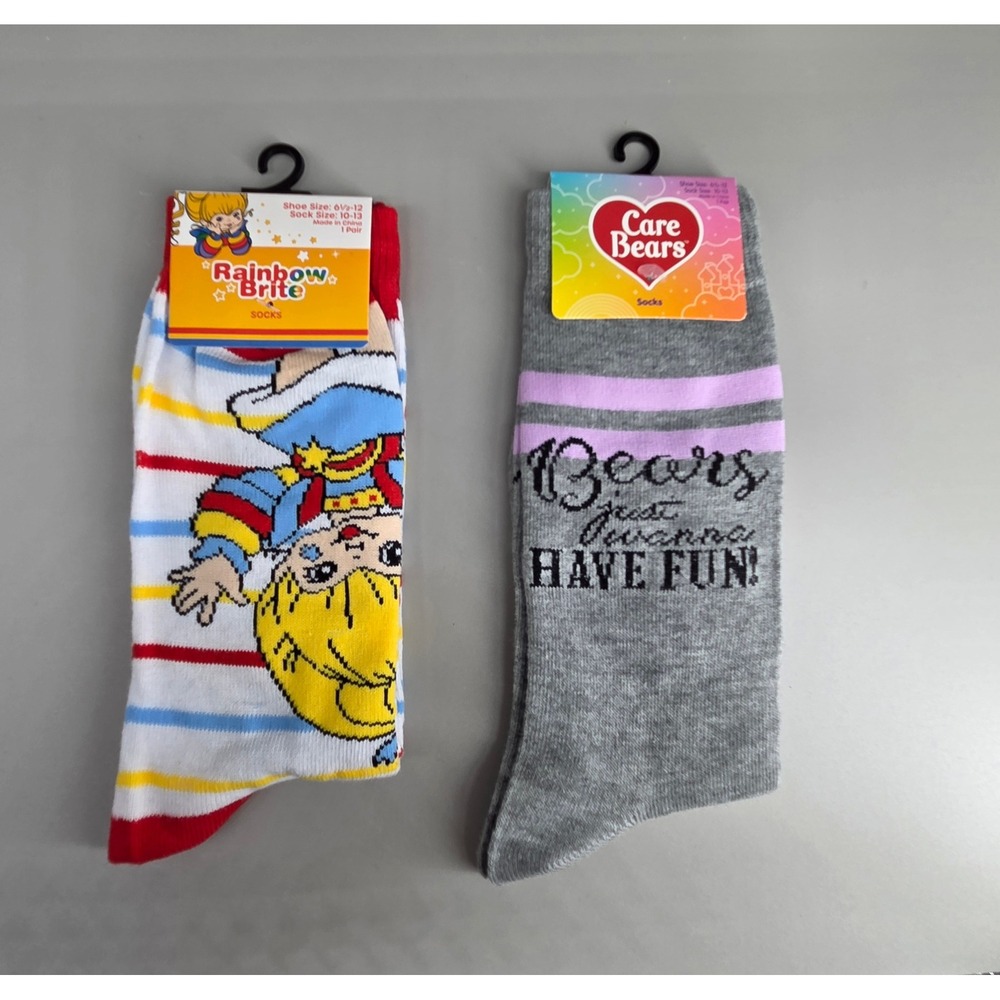 Rainbow Brite Care Bears Socks Women Size 10-13 2 Pair Set‎ Retro 80s Nostalgia